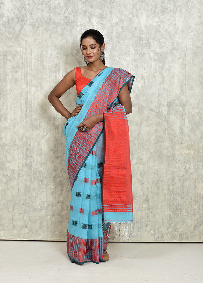 Blue Matka Silk Saree With Blouse Piece - Indian Silk House Agencies