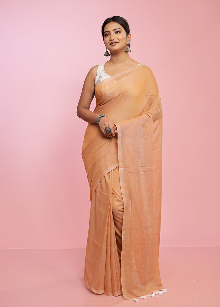 Rust Mul Cotton Saree Without Blouse Piece - Indian Silk House Agencies