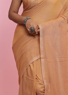 Rust Mul Cotton Saree Without Blouse Piece - Indian Silk House Agencies