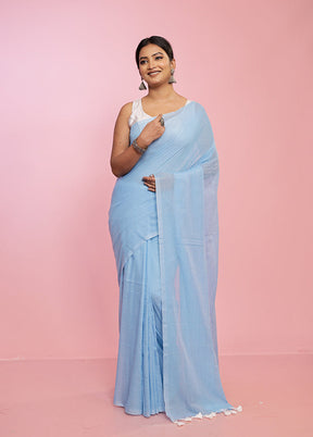 Blue Mul Cotton Saree Without Blouse Piece - Indian Silk House Agencies