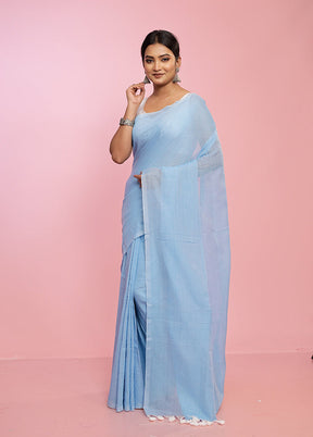 Blue Mul Cotton Saree Without Blouse Piece - Indian Silk House Agencies