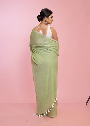 Green Mul Cotton Saree Without Blouse Piece - Indian Silk House Agencies