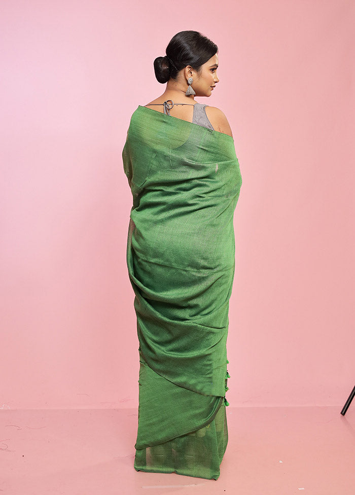 Green Mul Cotton Saree Without Blouse Piece - Indian Silk House Agencies