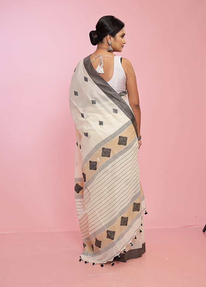 Cream Pure Khadi Cotton Saree Without Blouse Piece - Indian Silk House Agencies