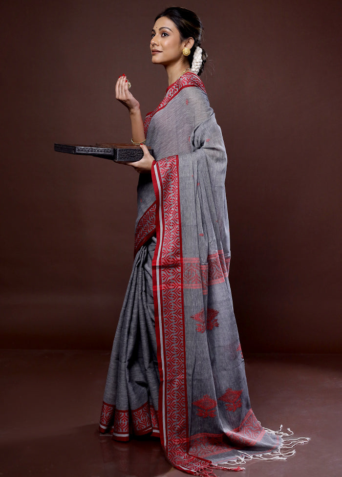 Grey Matka Silk Saree With Blouse Piece - Indian Silk House Agencies