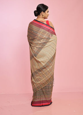 Brown Khadi Cotton Saree Without Blouse Piece - Indian Silk House Agencies