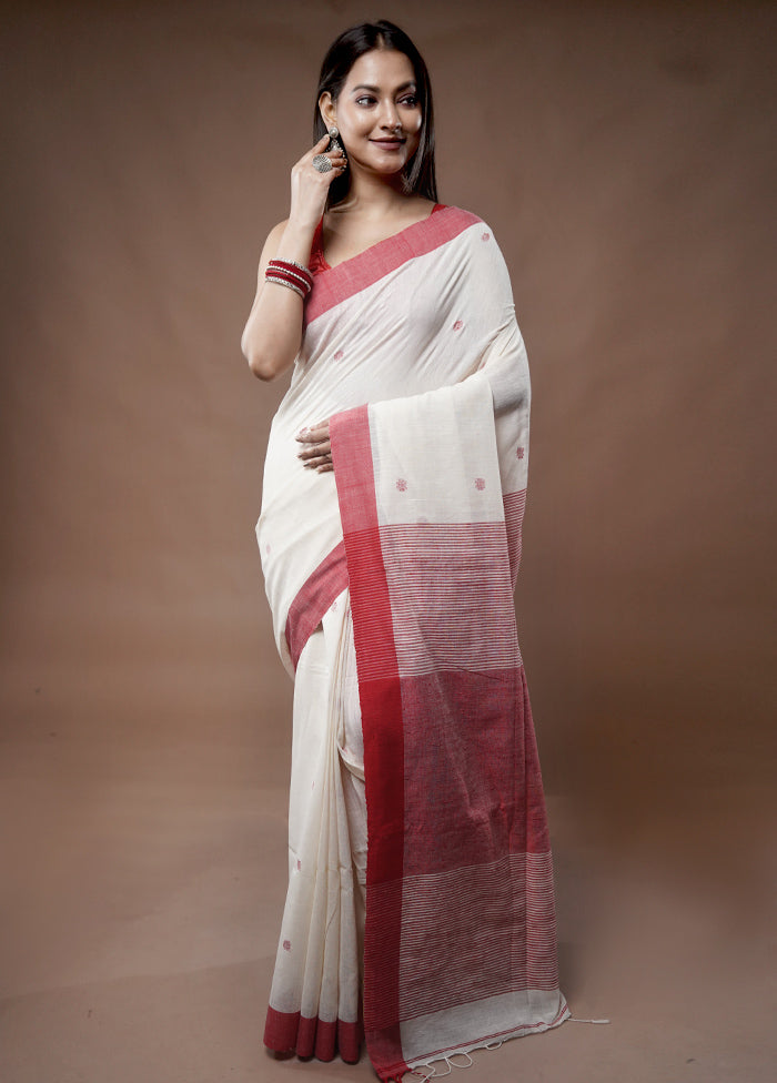 White Matka Silk Saree With Blouse Piece - Indian Silk House Agencies