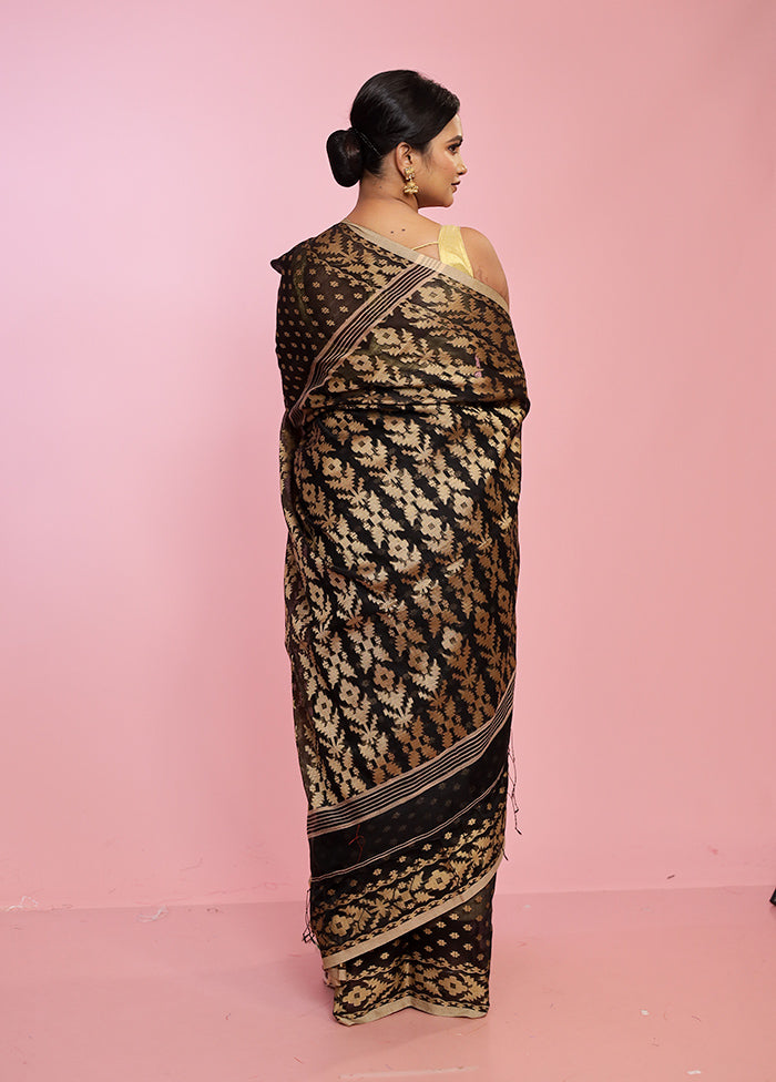 Black Resham Jamdani Silk Saree With Blouse Piece - Indian Silk House Agencies