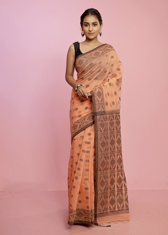 Orange Jamdani Woven Cotton Saree Without Blouse Piece - Indian Silk House Agencies