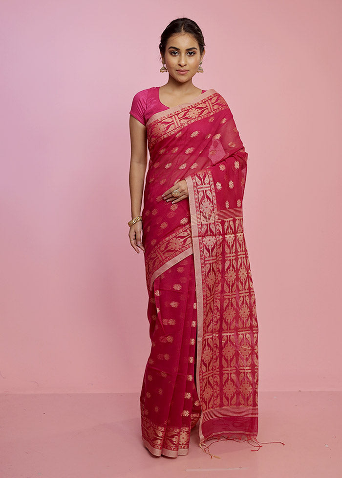 Pink Jamdani Woven Cotton Saree Without Blouse Piece - Indian Silk House Agencies