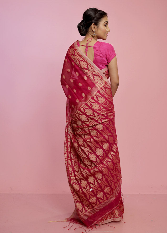 Pink Jamdani Woven Cotton Saree Without Blouse Piece - Indian Silk House Agencies