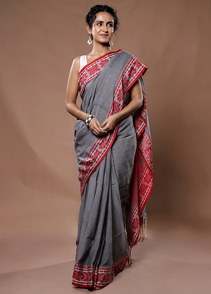 Grey Pure Cotton Saree With Blouse Piece - Indian Silk House Agencies