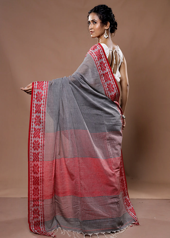 Grey Pure Cotton Saree With Blouse Piece - Indian Silk House Agencies