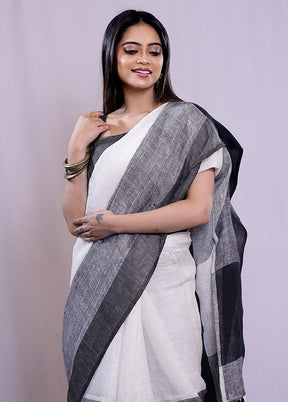 Cream Linen Silk Saree With Blouse Piece - Indian Silk House Agencies