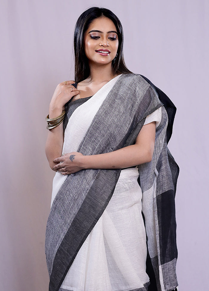 Cream Linen Silk Saree With Blouse Piece - Indian Silk House Agencies