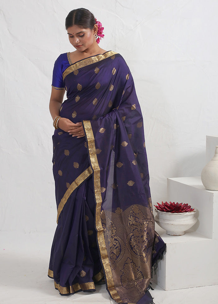 Blue Kanjivaram Silk Saree With Blouse Piece - Indian Silk House Agencies