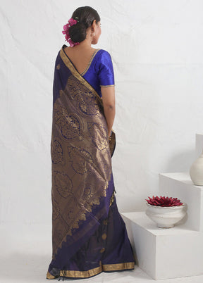 Blue Kanjivaram Silk Saree With Blouse Piece - Indian Silk House Agencies