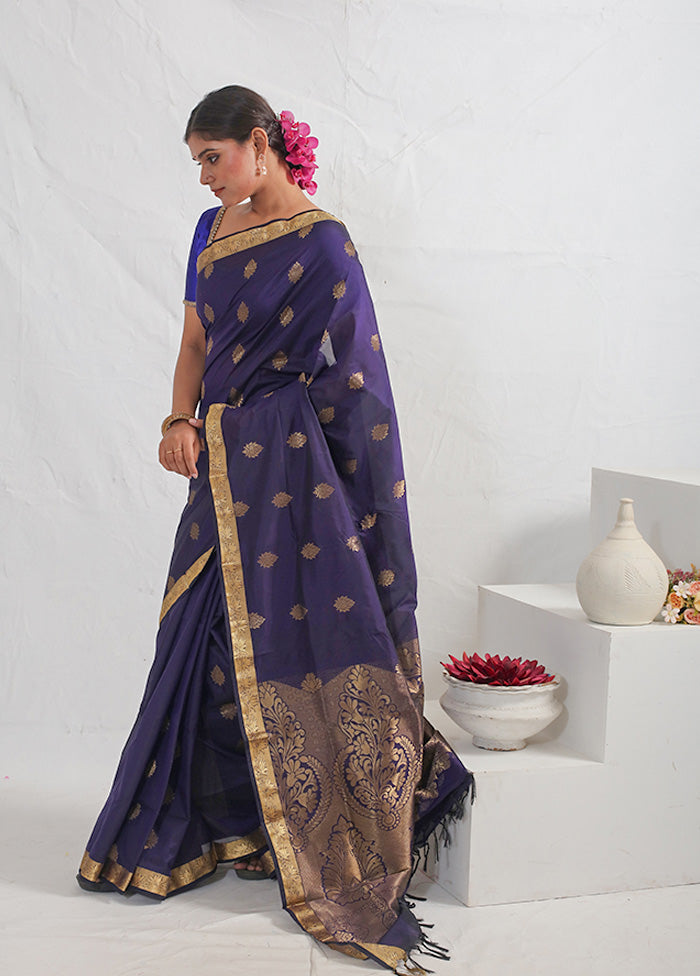 Blue Kanjivaram Silk Saree With Blouse Piece - Indian Silk House Agencies