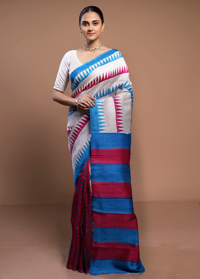 Multicolor Printed Pure Silk Saree Without Blouse Piece