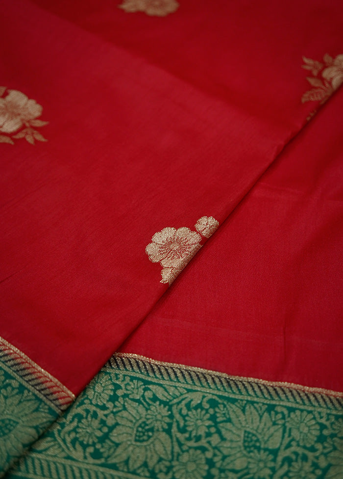 Red Dupion Silk Saree With Blouse Piece - Indian Silk House Agencies