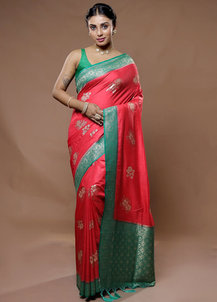 Red Dupion Silk Saree With Blouse Piece - Indian Silk House Agencies