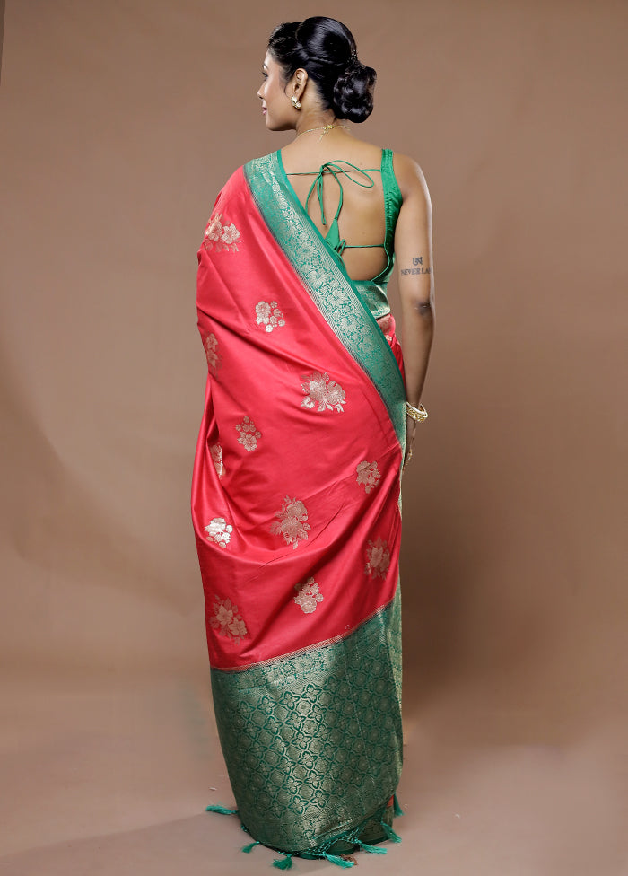 Red Dupion Silk Saree With Blouse Piece - Indian Silk House Agencies