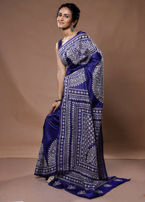 Blue Kantha Stitch Pure Silk Saree With Blouse Piece - Indian Silk House Agencies