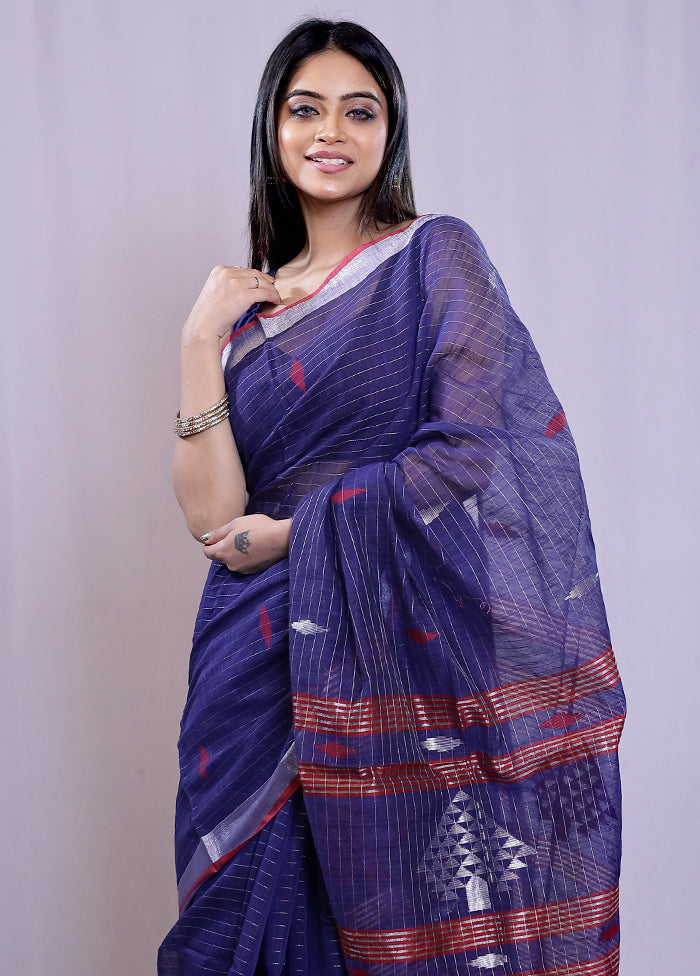 Blue Matka Silk Saree With Blouse Piece - Indian Silk House Agencies