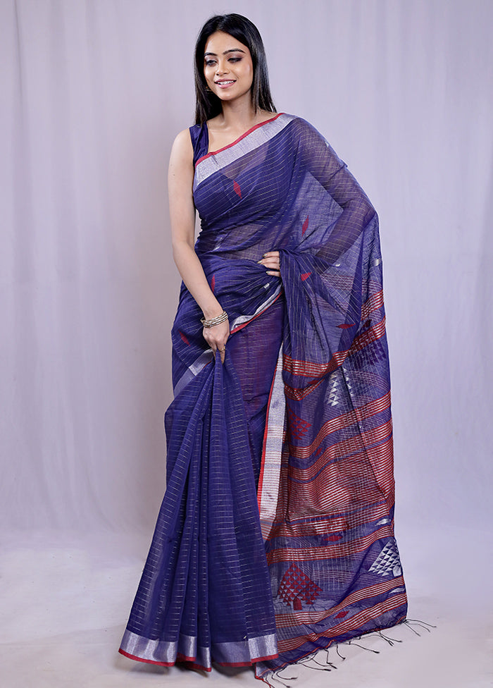 Blue Matka Silk Saree With Blouse Piece - Indian Silk House Agencies