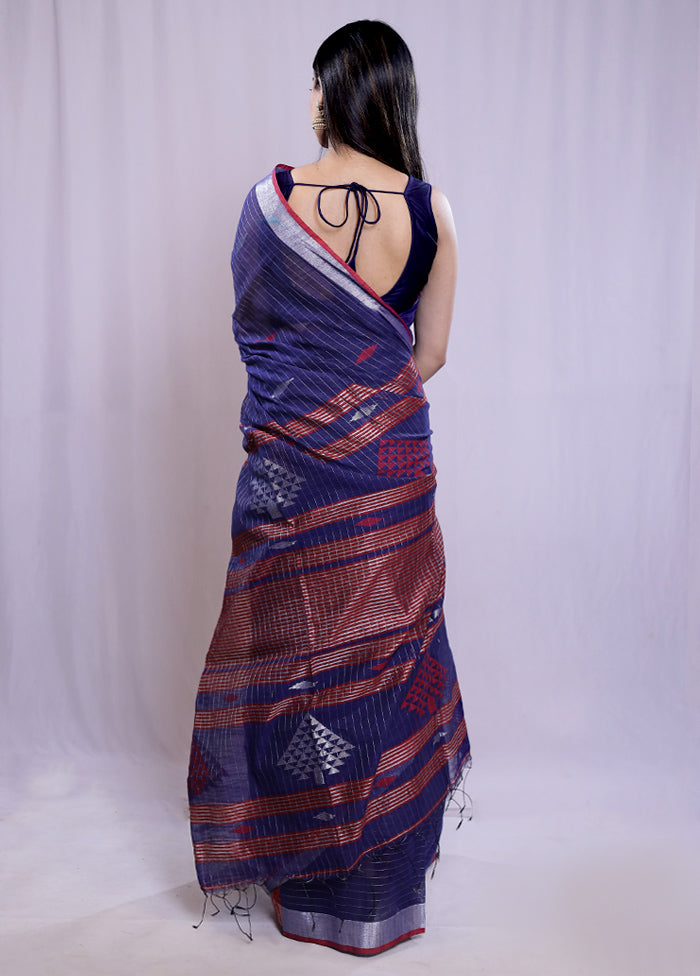 Blue Matka Silk Saree With Blouse Piece - Indian Silk House Agencies