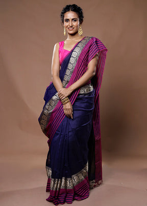 Blue Pure Cotton Saree With Blouse Piece - Indian Silk House Agencies