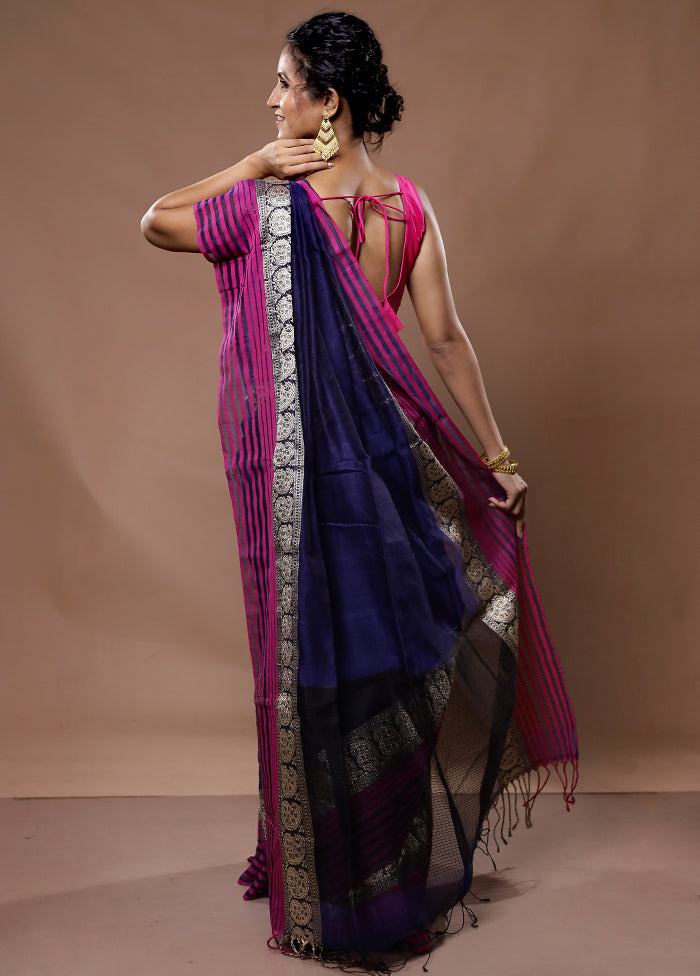 Blue Pure Cotton Saree With Blouse Piece - Indian Silk House Agencies