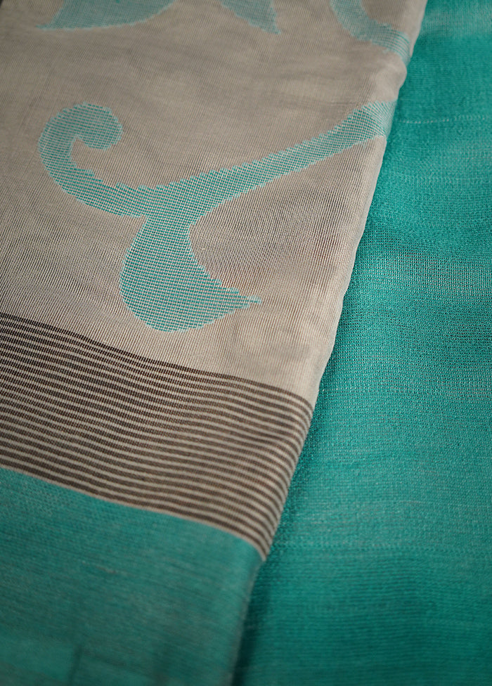 Green Linen Silk Saree With Blouse Piece - Indian Silk House Agencies