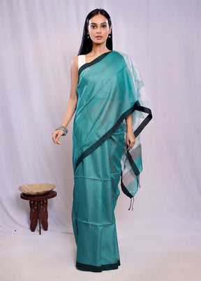 Green Linen Silk Saree With Blouse Piece - Indian Silk House Agencies