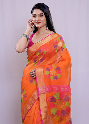 Rust Linen Silk Saree With Blouse Piece - Indian Silk House Agencies