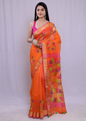 Rust Linen Silk Saree With Blouse Piece - Indian Silk House Agencies