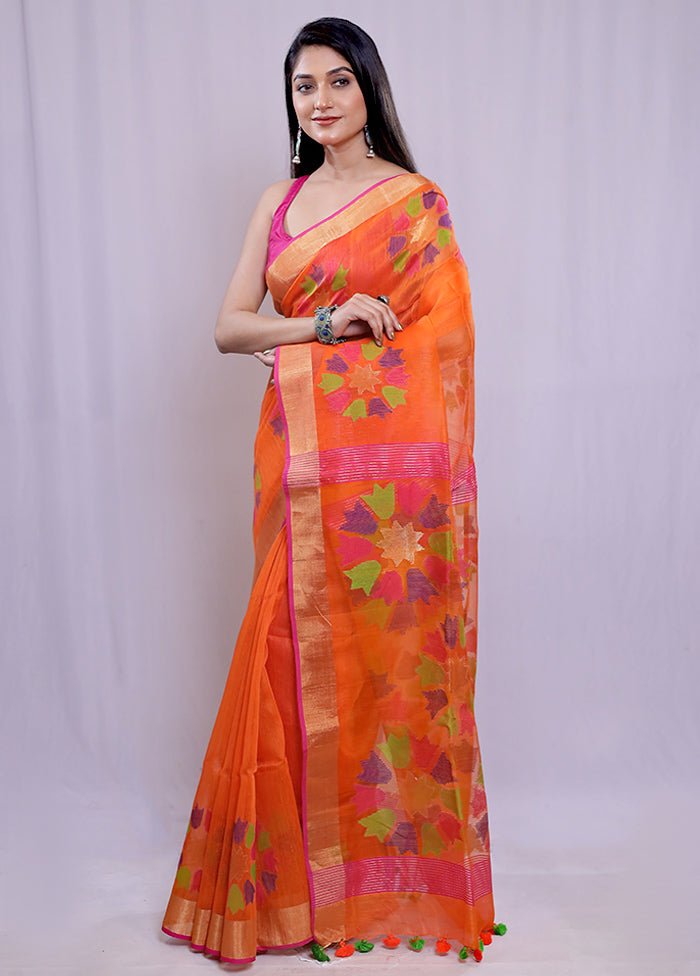 Rust Linen Silk Saree With Blouse Piece - Indian Silk House Agencies