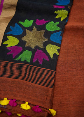 Rust Linen Silk Saree With Blouse Piece - Indian Silk House Agencies