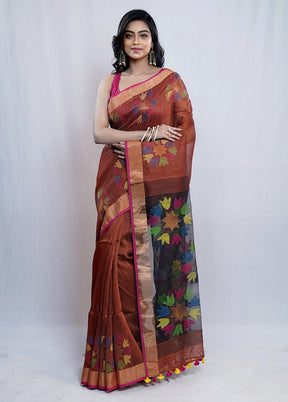 Rust Linen Silk Saree With Blouse Piece - Indian Silk House Agencies