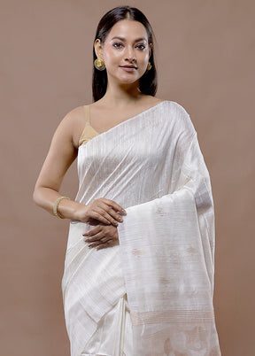 White Matka Pure Silk Saree With Blouse Piece - Indian Silk House Agencies