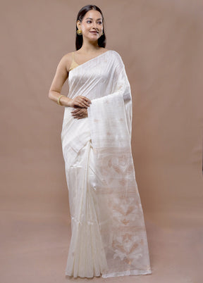 White Matka Pure Silk Saree With Blouse Piece - Indian Silk House Agencies