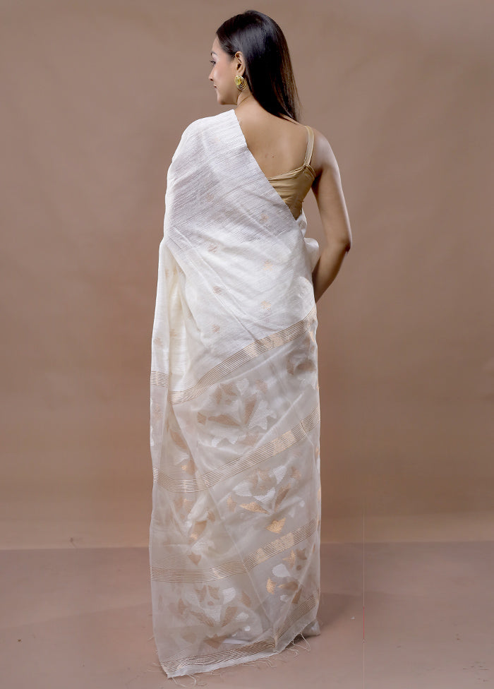 White Matka Pure Silk Saree With Blouse Piece - Indian Silk House Agencies