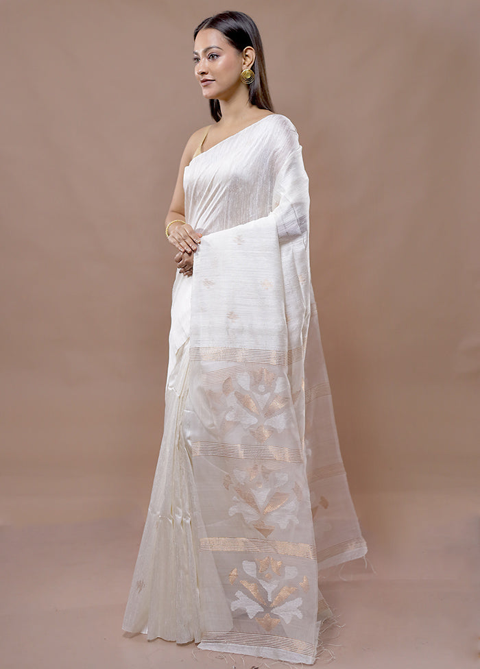 White Matka Pure Silk Saree With Blouse Piece - Indian Silk House Agencies