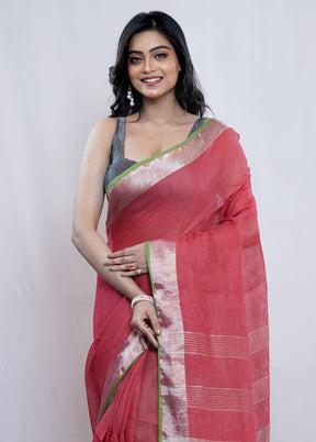 Pink Linen Silk Saree With Blouse Piece - Indian Silk House Agencies