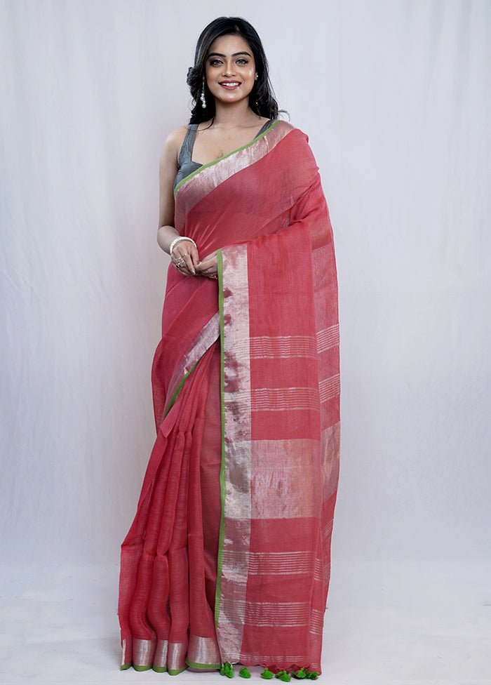 Pink Linen Silk Saree With Blouse Piece - Indian Silk House Agencies