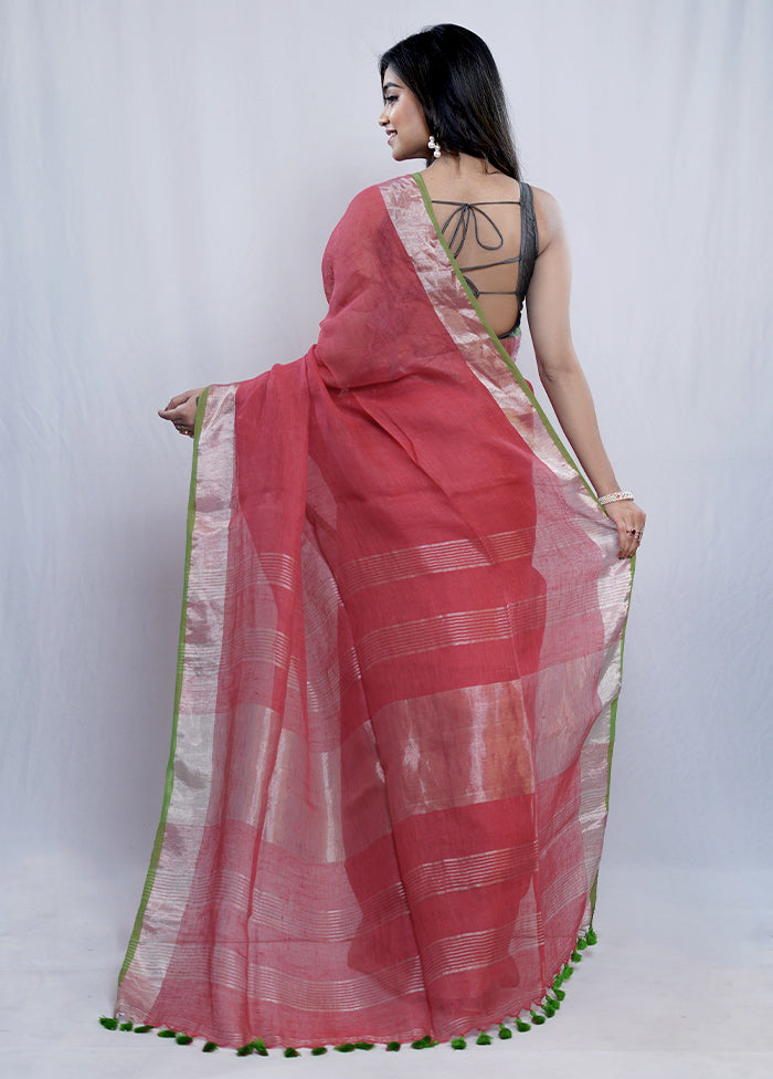 Pink Linen Silk Saree With Blouse Piece - Indian Silk House Agencies