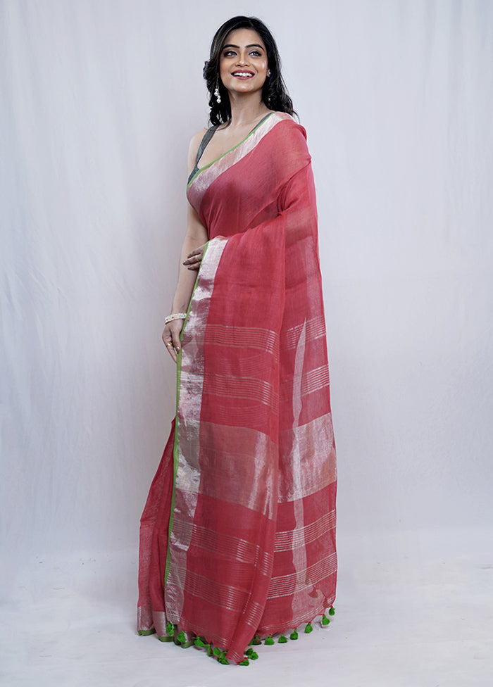 Pink Linen Silk Saree With Blouse Piece - Indian Silk House Agencies