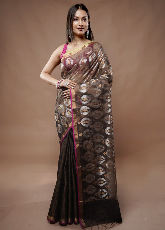 Black Matka Pure Silk Saree With Blouse Piece - Indian Silk House Agencies