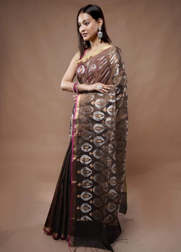 Black Matka Pure Silk Saree With Blouse Piece - Indian Silk House Agencies