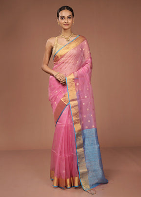 Pink Handloom Matka Pure Silk Saree With Blouse Piece